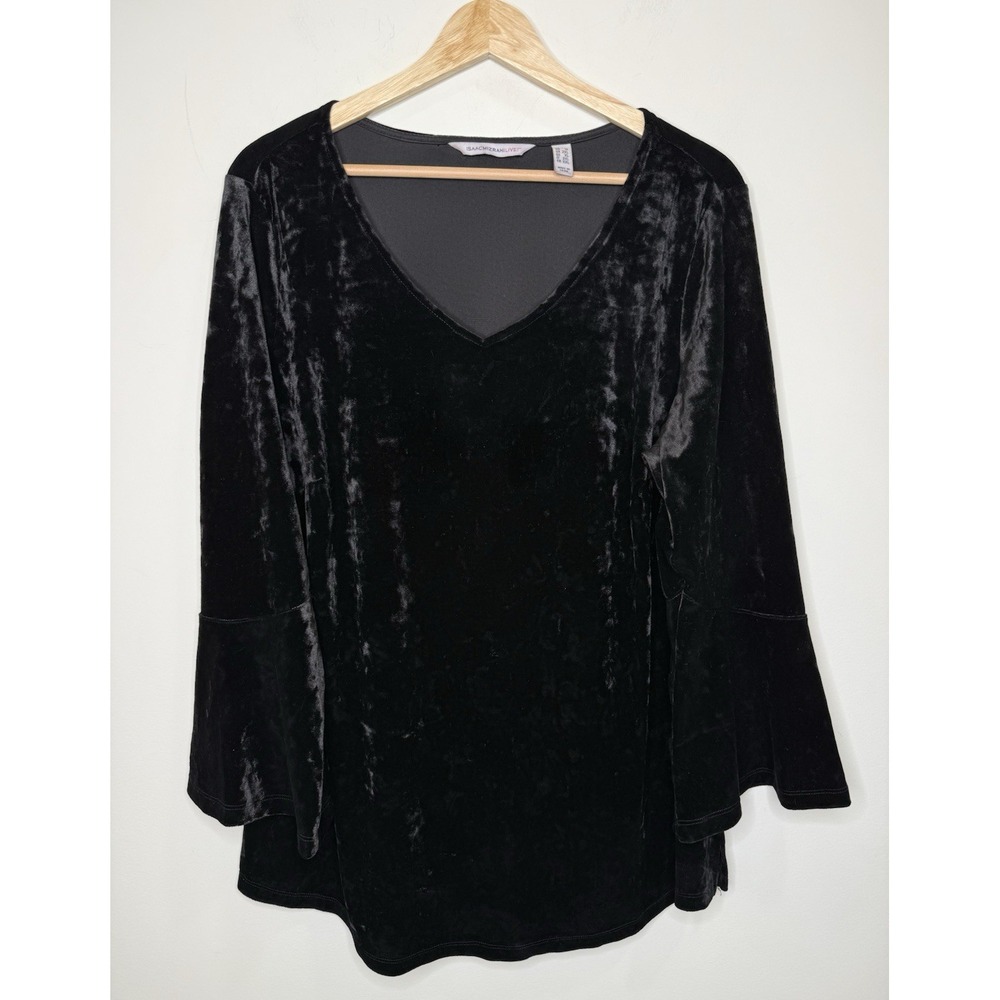 Isaac Mizrahi Velvet Top 1X Black Bell Sleeve Whimsigoth Vamp Witchy Fairy Goth